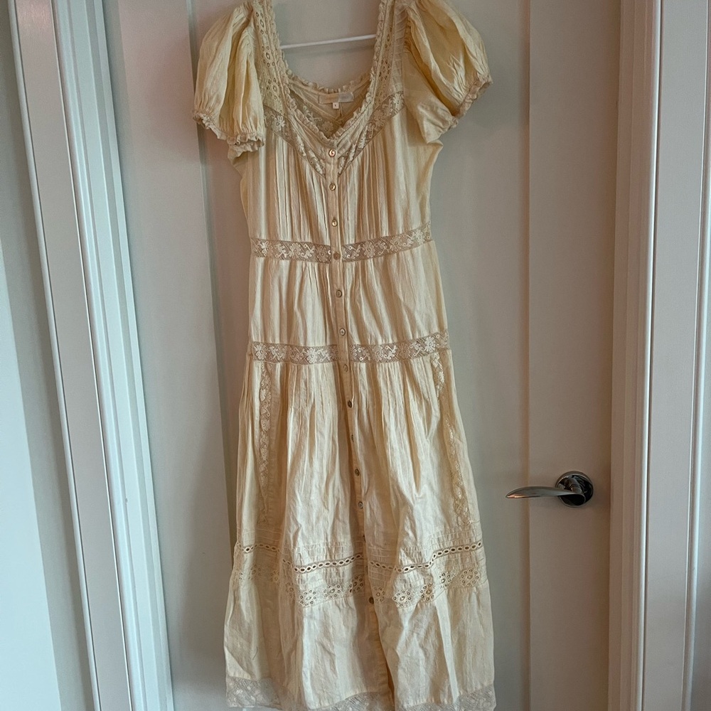 LoveShackFancy Cream Pleated Maxi Sundress